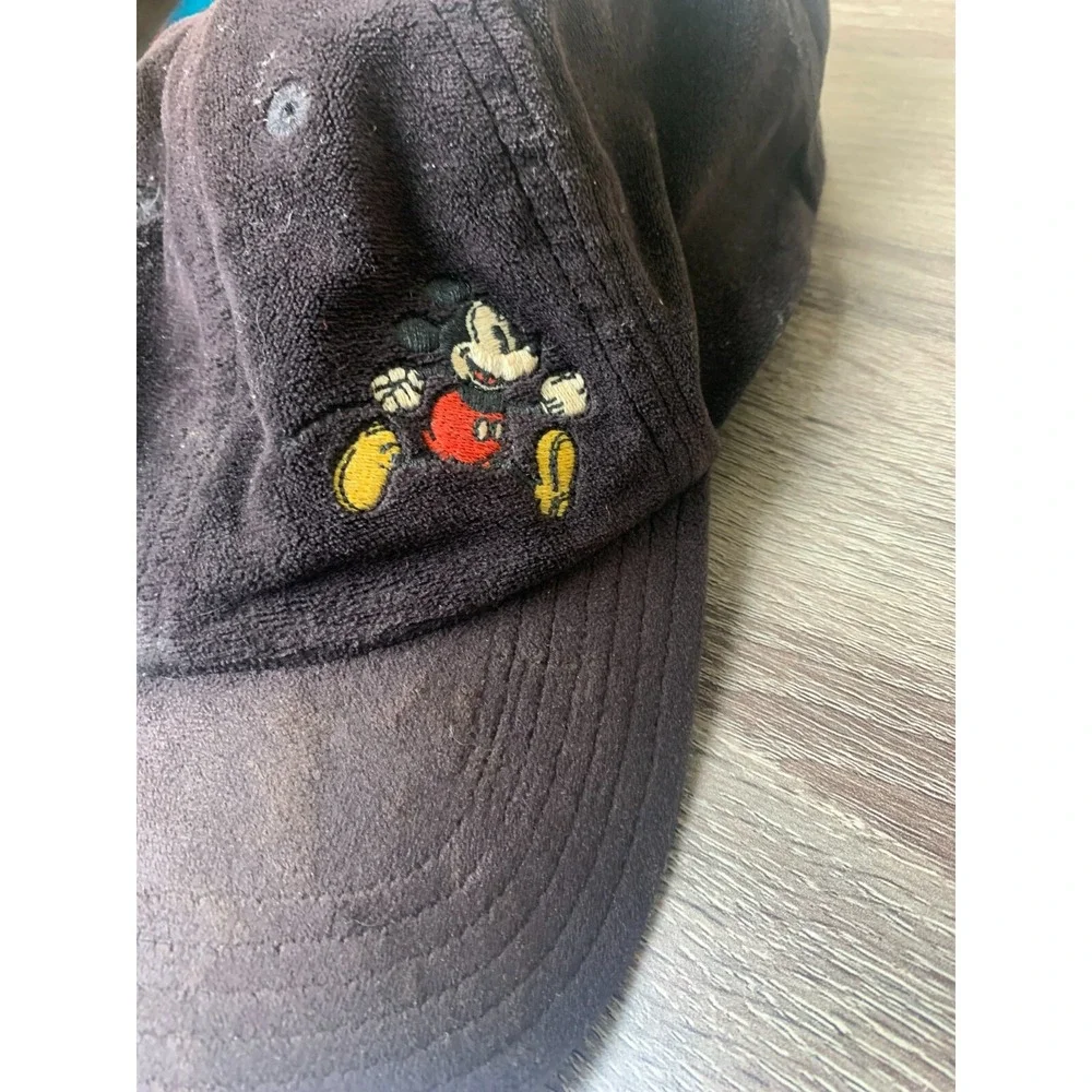 Disney Disneyland Parks Mickey Mouse Black Suede Adjustable Baseball Hat Adult
